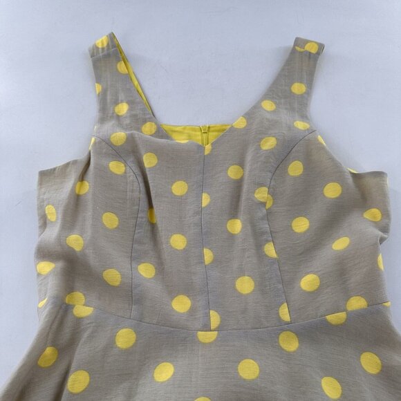 Yumi Yellow Polka Dot 8/10 L Sleeveless Fit & Flare Dress Viscose Linen Boho - Picture 12 of 15